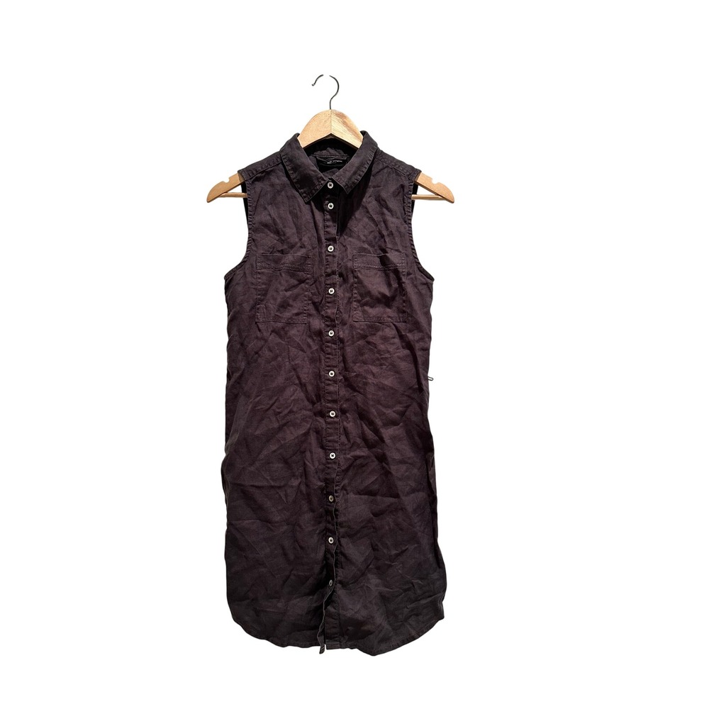 Adrienne Vittadini 100% Linen Sleeveless Button Down Shirt Dress Gray‎ Small